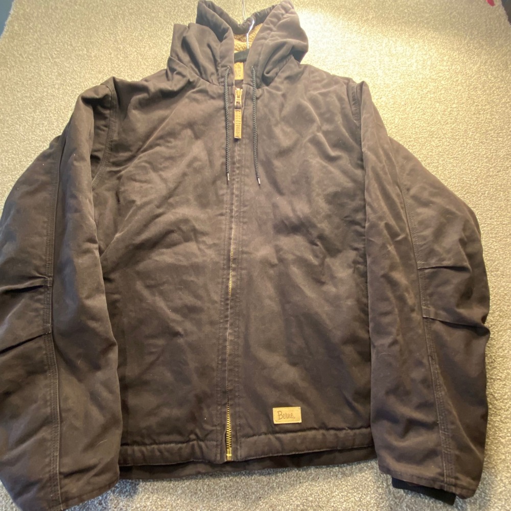 Berne Womens 2XL Work Jacket Black Cotton Duck Canvas Fleece Lined Hooded